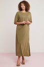 Morganne Women Plus Size 100% Cotton Draped Bat Sleeve Slit Comfort Fit Dress Morganne01072023