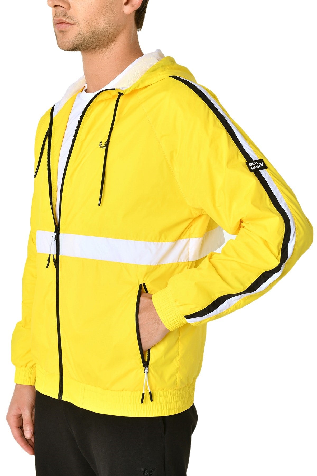 Men's Yellow Hooded Pocket Zipper Casual And Sport Solid Color Tracksuit Top Slim Coat 8406 Tb21ml06