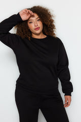 Black Flat Relaxed 3 Yarn Charcoal Plus Size Tracksuit Tbbaw24ts00000