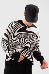 Spiral Pattern Black Knitwear Sweater Flaw-097-007-011