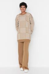 Camel Ponytail Patterned Sweatshirt-pants Knitwear Suit Tctaw23us00007