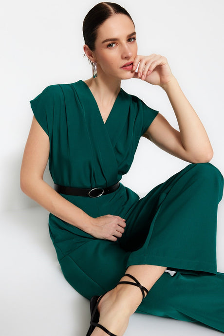 Emerald Green Belt Woven Jumpsuit Twoss21tu0004