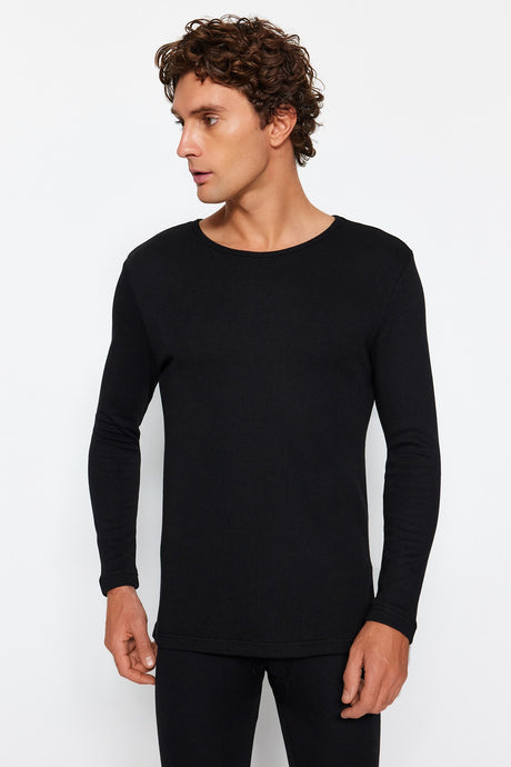 Black Men's Cycling Collar Long Sleeve Thermal Underwear Tmnaw24ts00002