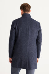 Men's Navy Blue Standard Fit Regular Cut Stand-up Collar Patterned Coat 4a0524100009