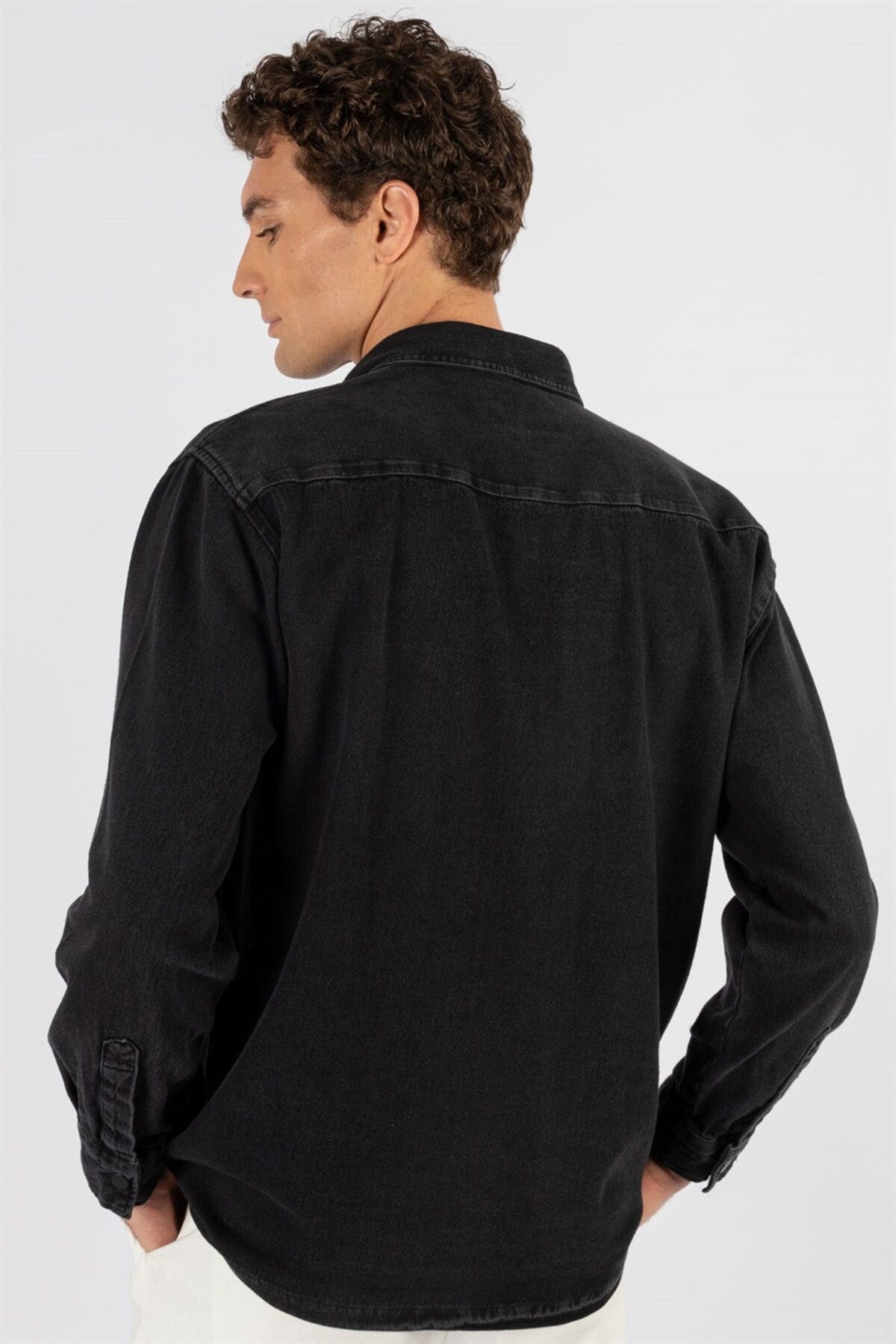 Relax Fit Casual Pattern Long Sleeve Vintage Black Denim Men's Shirt Rf220021-800