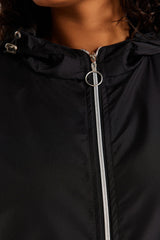 Black Wide Mold Hooded Water Repellent Feature Coat Tbbaw24aw00006