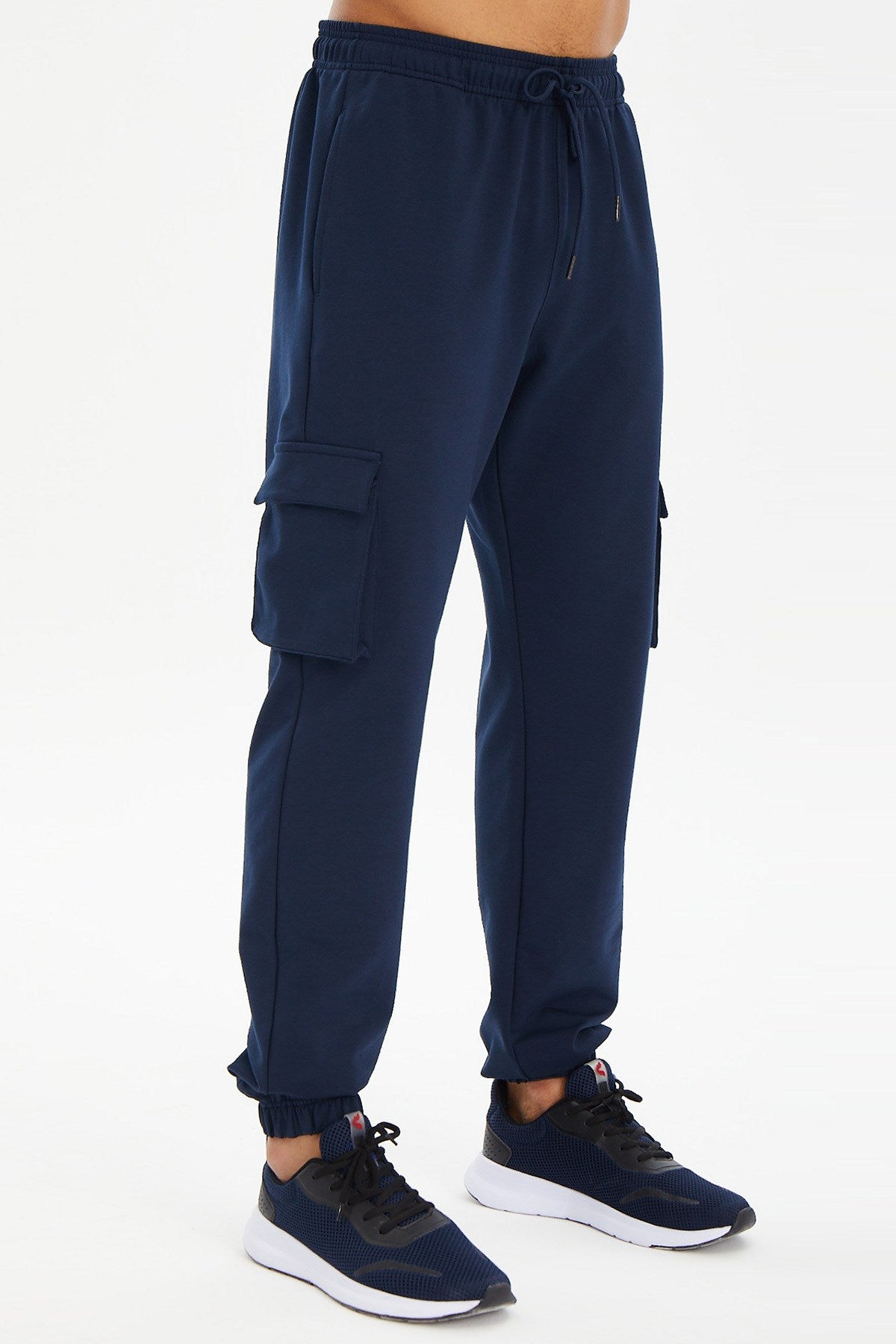 Men's Navy Blue Cargo Pocket Jogger Sports And Casual Solid Color Sweatpants 0399 Tb23ml05s0399-11