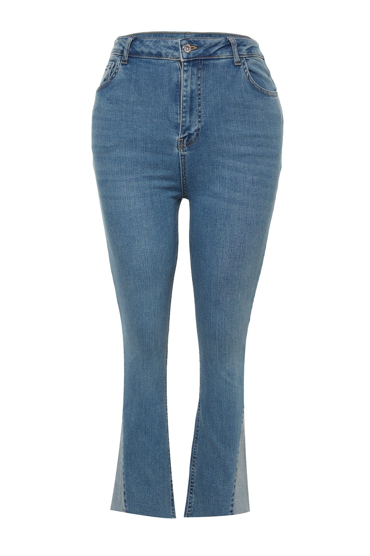 Blue Leg Detailed Raised Waist Flexible Spanish Leg Jeans Tbbaw24cj00051