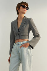 Grey Limited Edition Crop Woven Blazer Jacket Twoaw24bc00090