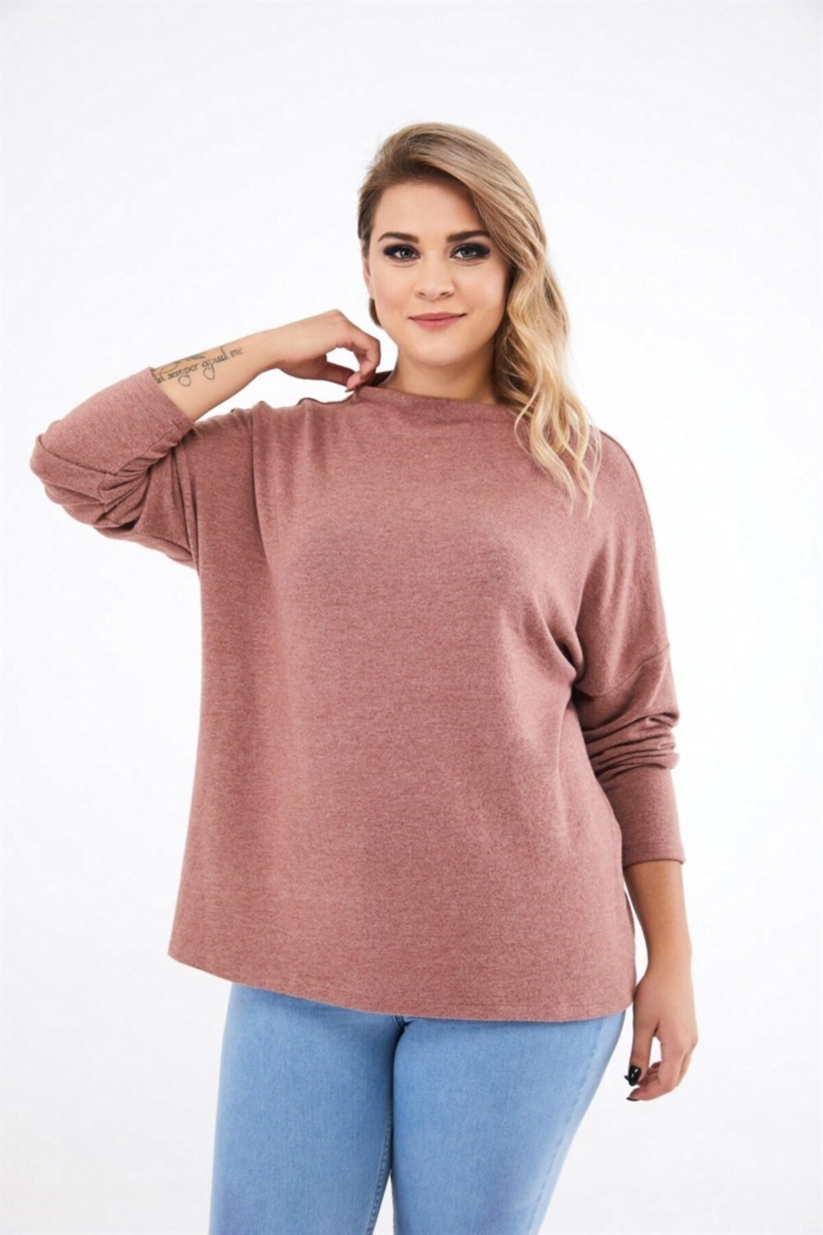 Women's Dusty Rose Scoop Neck Long Sleeve Knuckle Sweater Pra-2633929-599614