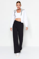 Black Wideleg/casual Cut Drawstring With Drawstring Thick/inner Polar Knitted Sweatpants Twoaw24ea00