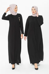 Plain Ribbed Detailed Plain Black Burkini Dress 5278 T21el3m5278