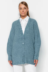 Blue V Neck Knitwear Cardigan Tctaw24th00007