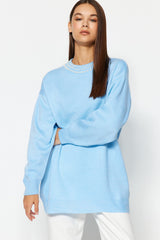 Ice Blue Pearl Detailed Knitwear Sweater Tctaw24ak00143