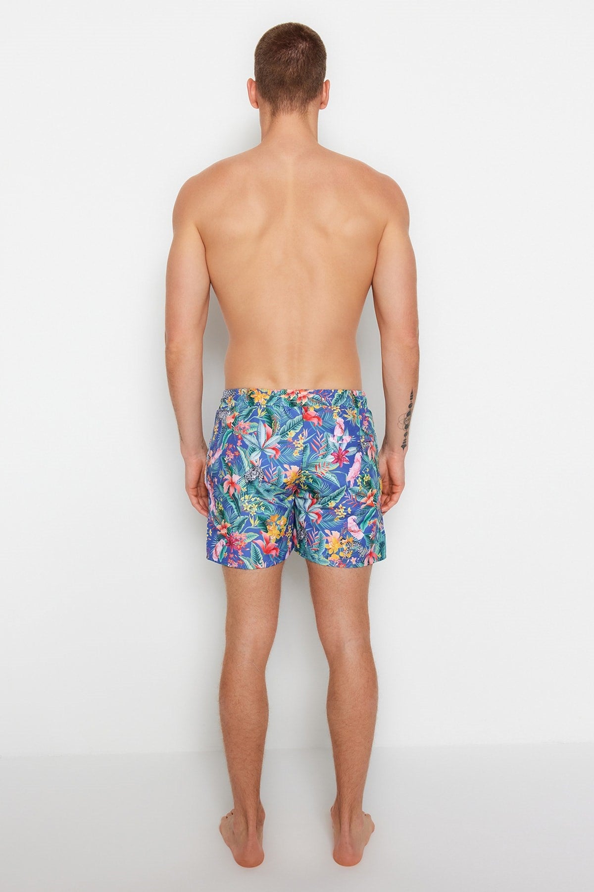 Navy Blue Men's Standard Size Floral Patterned Swimsuit Marine Shorts Tmnss23ds00023