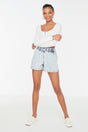 Light Blue Drawstring Detailed Denim Shorts Twoss21sr0388