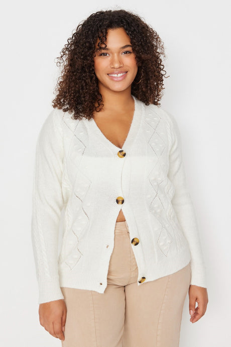 Cream Knit Detailed Knitwear Cardigan Tbbaw23av00060