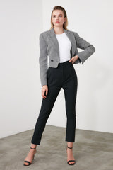 Black Cigarette Slim Leg Waist Seam Detailed Woven Pants Twoss20pl0388