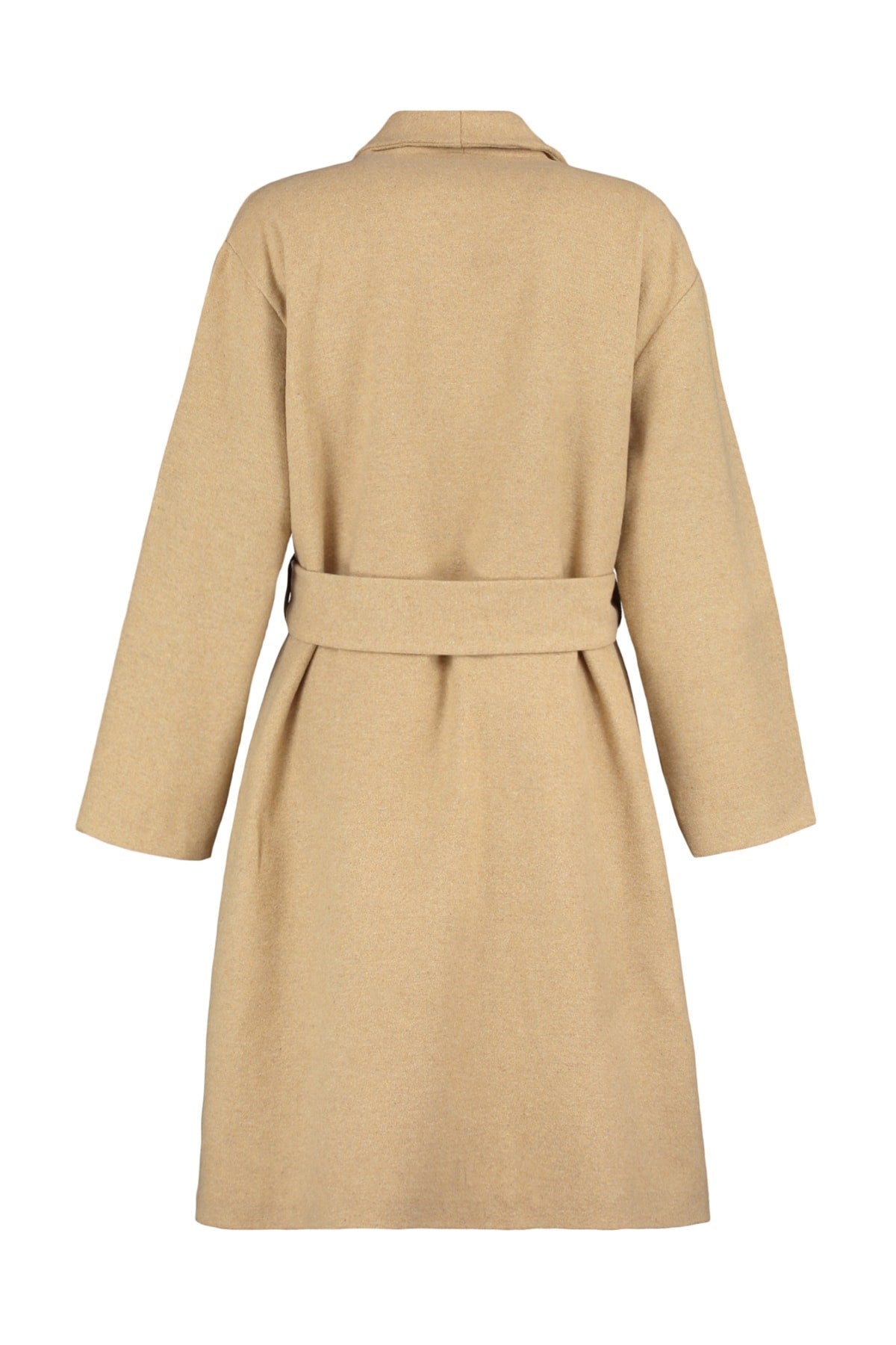 Camel Belted Oversize Cashmere Woven Coat Tbbaw23kb00004