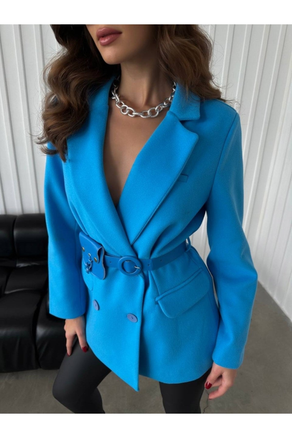 Classic Jacket With Blue Belt 9248