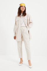 Cream Pocket Detailed Snap Closure Shirt-pants Woven Suit Tctaw22us0013