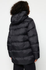 Black Hooded Inflatable Coat Tctaw24mt00021