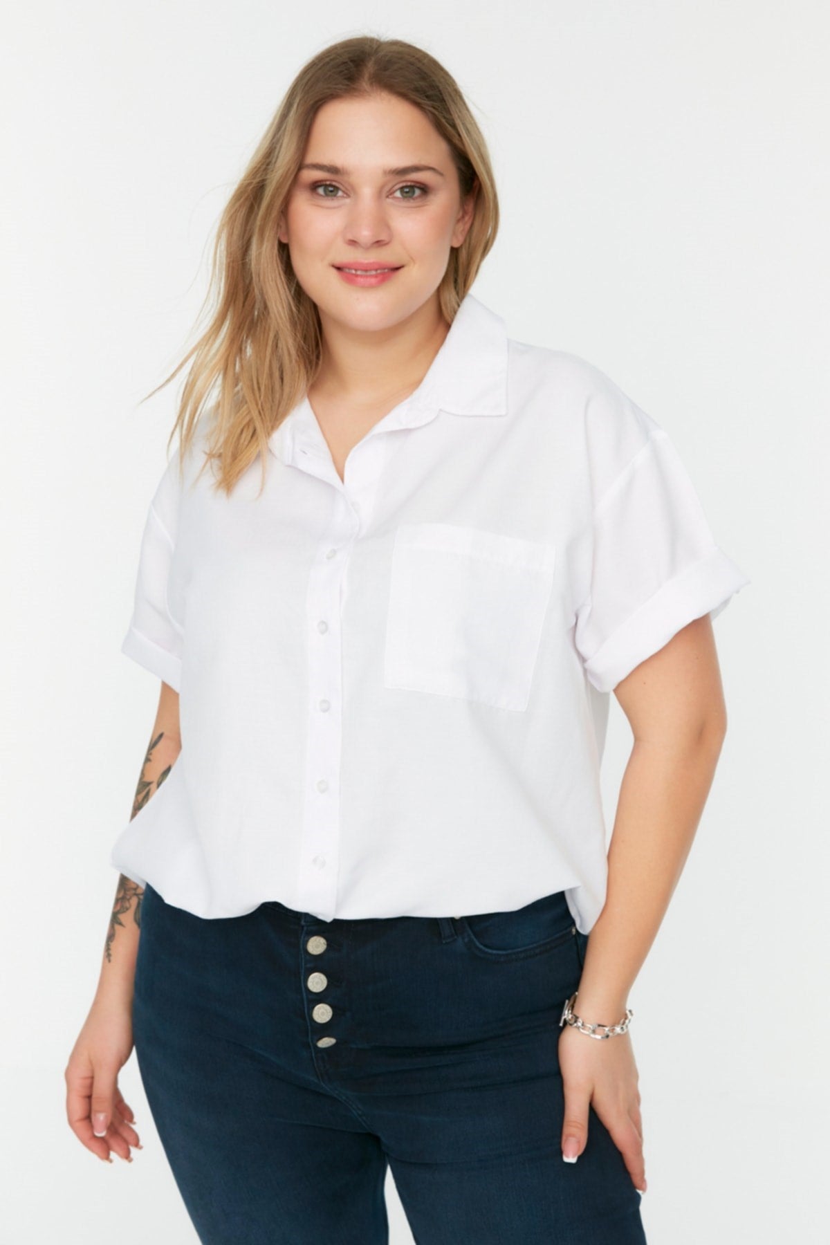 White Pocket Detailed Shirt Tbbss22go0675