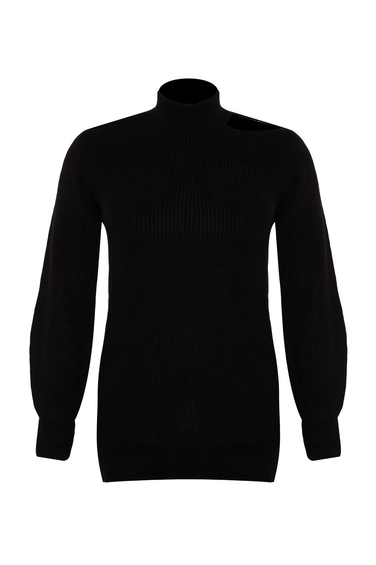 Black Shoulder Detailed Turtleneck Knitwear Sweater Tbbaw24an00002