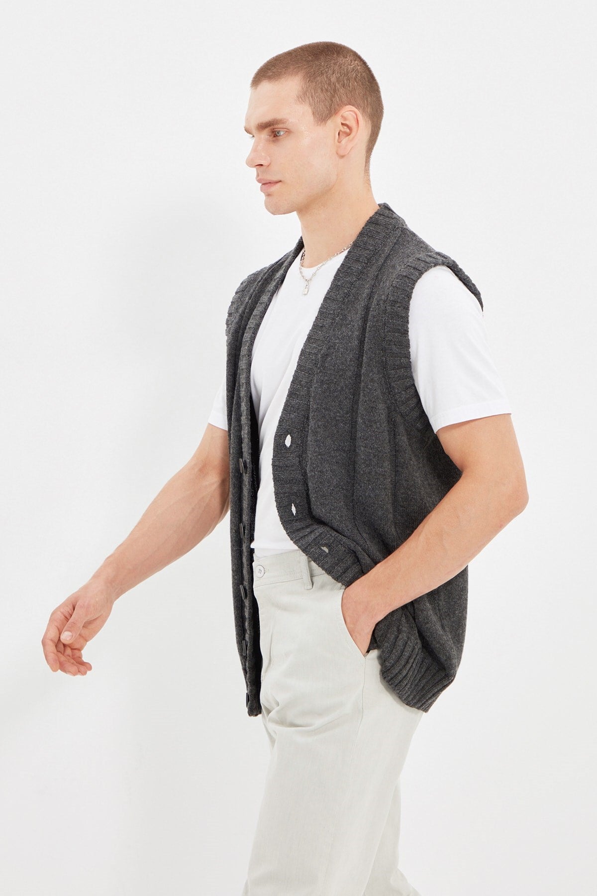 Anthracite Men's Regular Fit Vest Tmnaw22ye0049