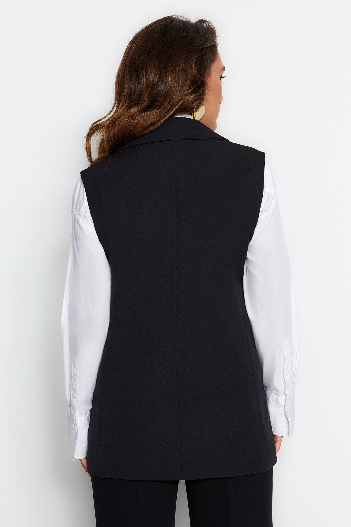 Single Button Woven Finike Fabric Vest With Black Lining Tctaw24yl00017