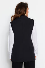 Single Button Woven Finike Fabric Vest With Black Lining Tctaw24yl00017