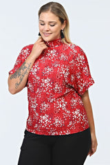 Floral Print Pleated Blouse With Stand Collar - Red Tyc00624854290