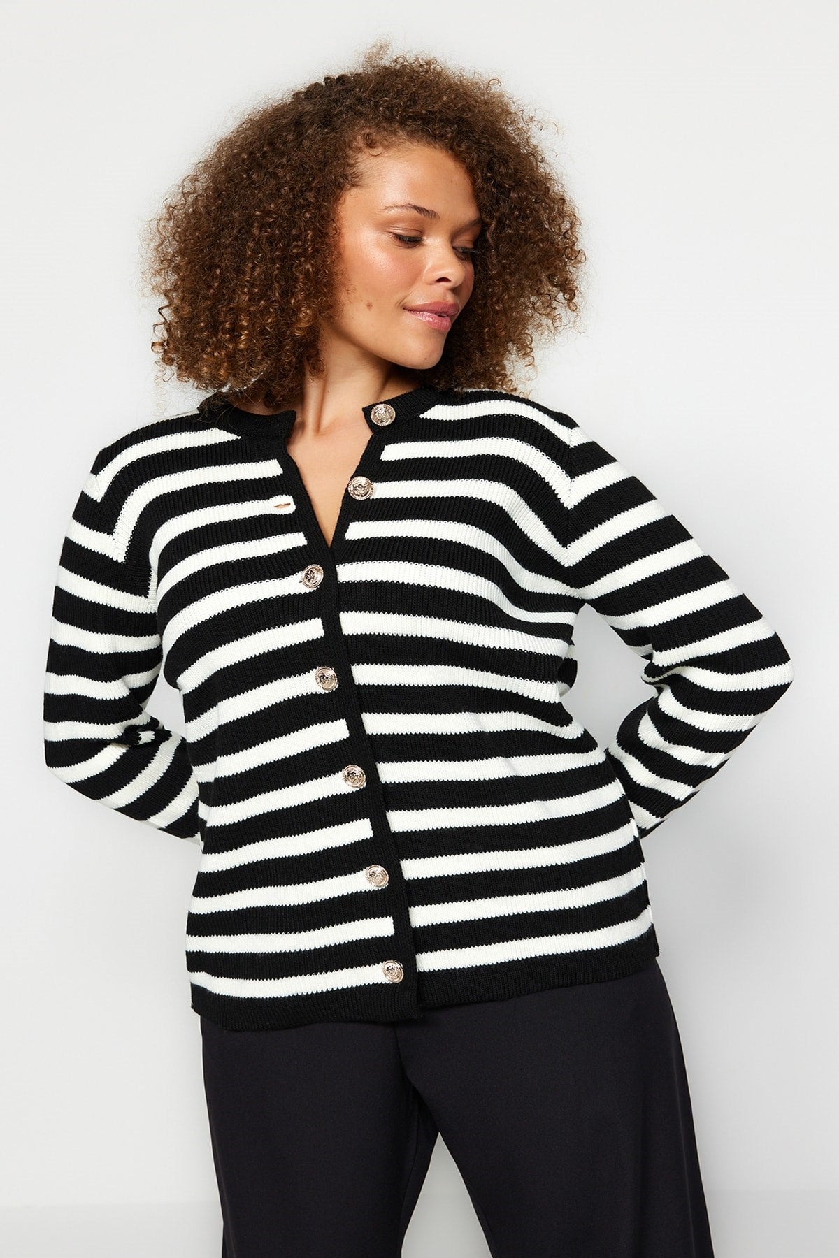 Black Striped Knitwear Cardigan Tbbaw24av00011