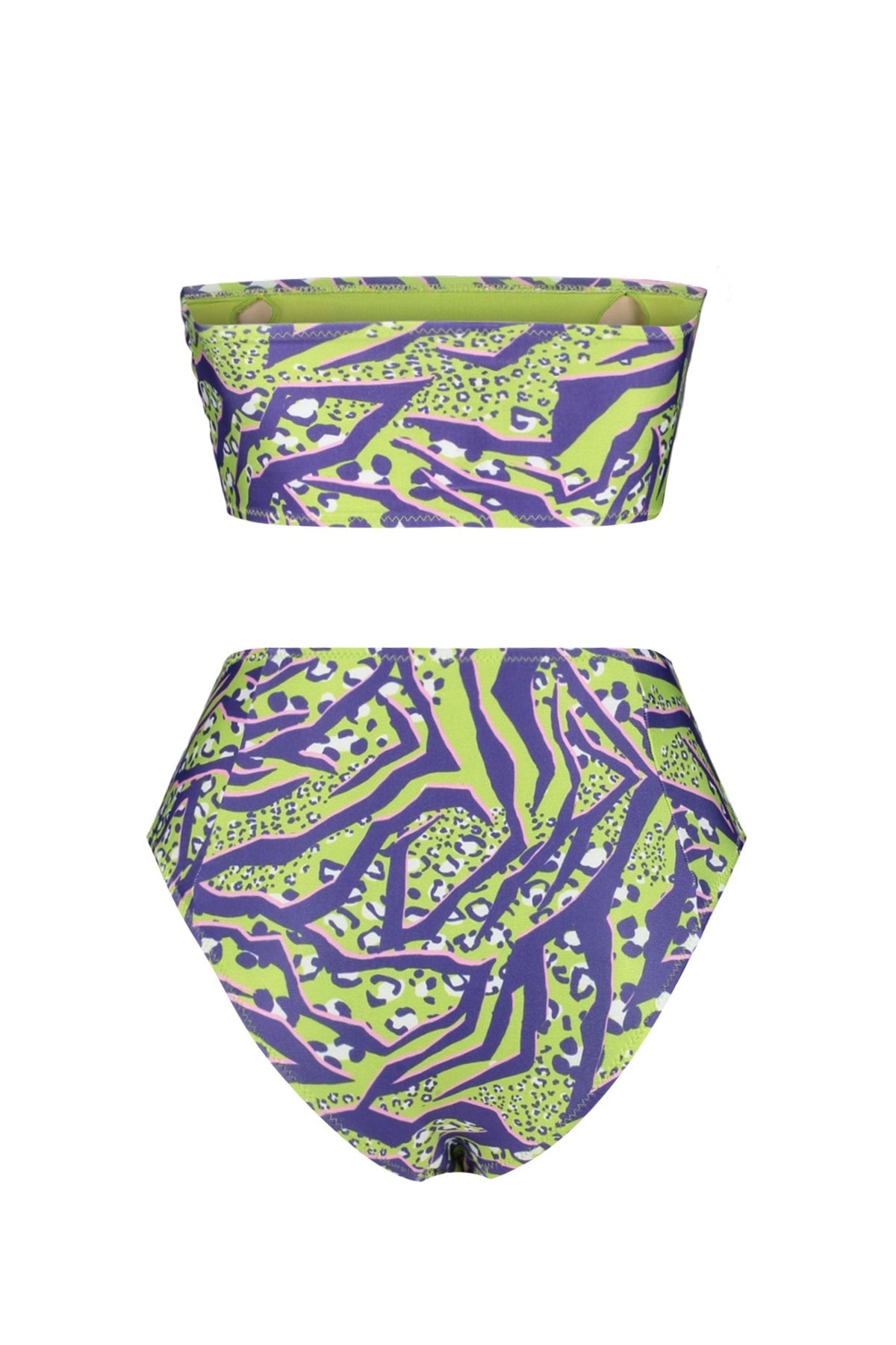 Green Animal Print Strapless High Waist Bikini Set Tbess22bt0018