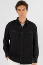 Relax Fit Casual Pattern Long Sleeve Vintage Black Denim Men's Shirt Rf220021-800