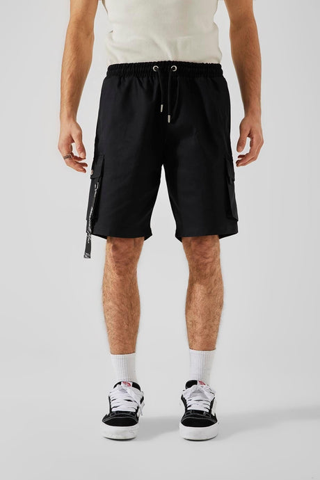 Black Cargo Pocket Shorts With Snaps Flaw-149-009-003