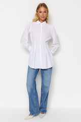 White Seated Pearl Detailed Woven Shirt Tctaw24tg00027