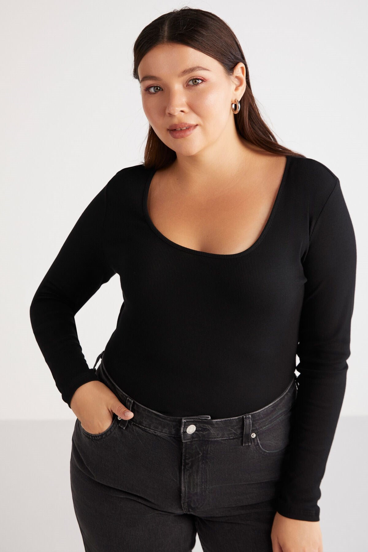 Regular Waisted Black Single Plus Size Blouse Hanabb01112023