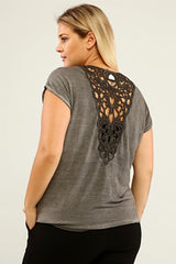 Spade Print Back Lace Oil Wash T-shirt-misty Fog Pra-1668864-905768