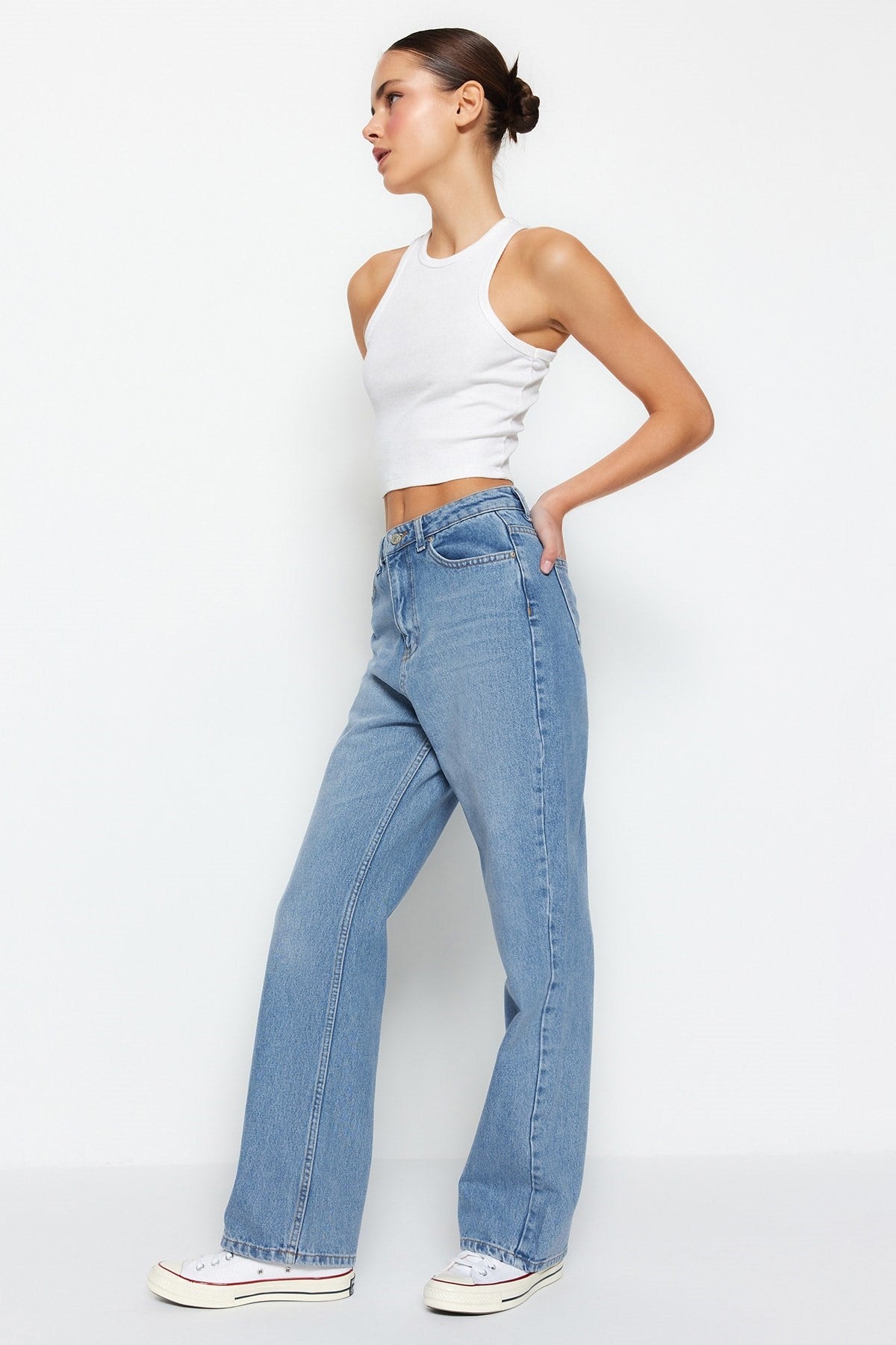 Blue High Waist Wide Leg Jeans Twoaw22je0249