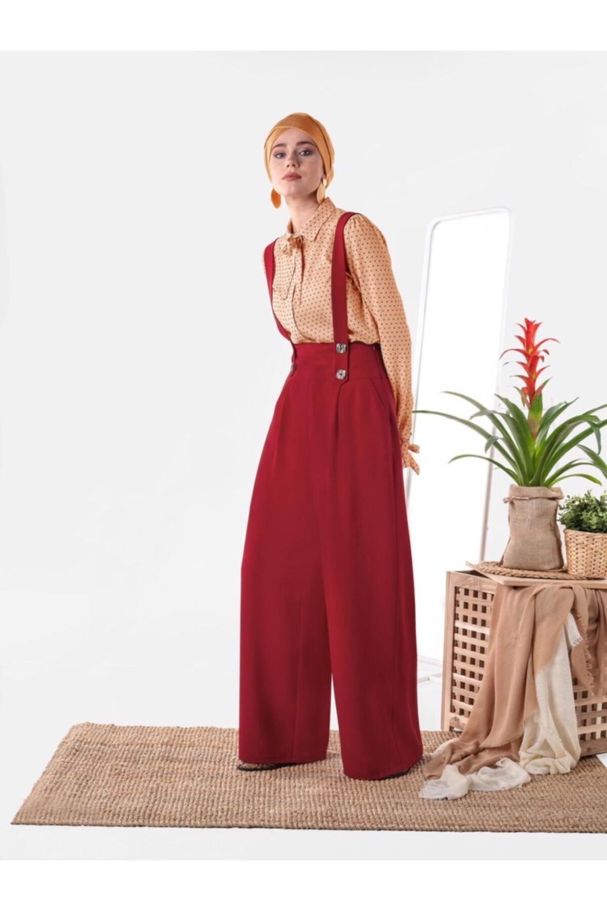 Women's Burgundy (cherry) High Waist Jumpsuit 4082 21yslptr4082