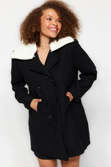 Black Fur Collar Cashmere Coat Tbbaw24dd00009