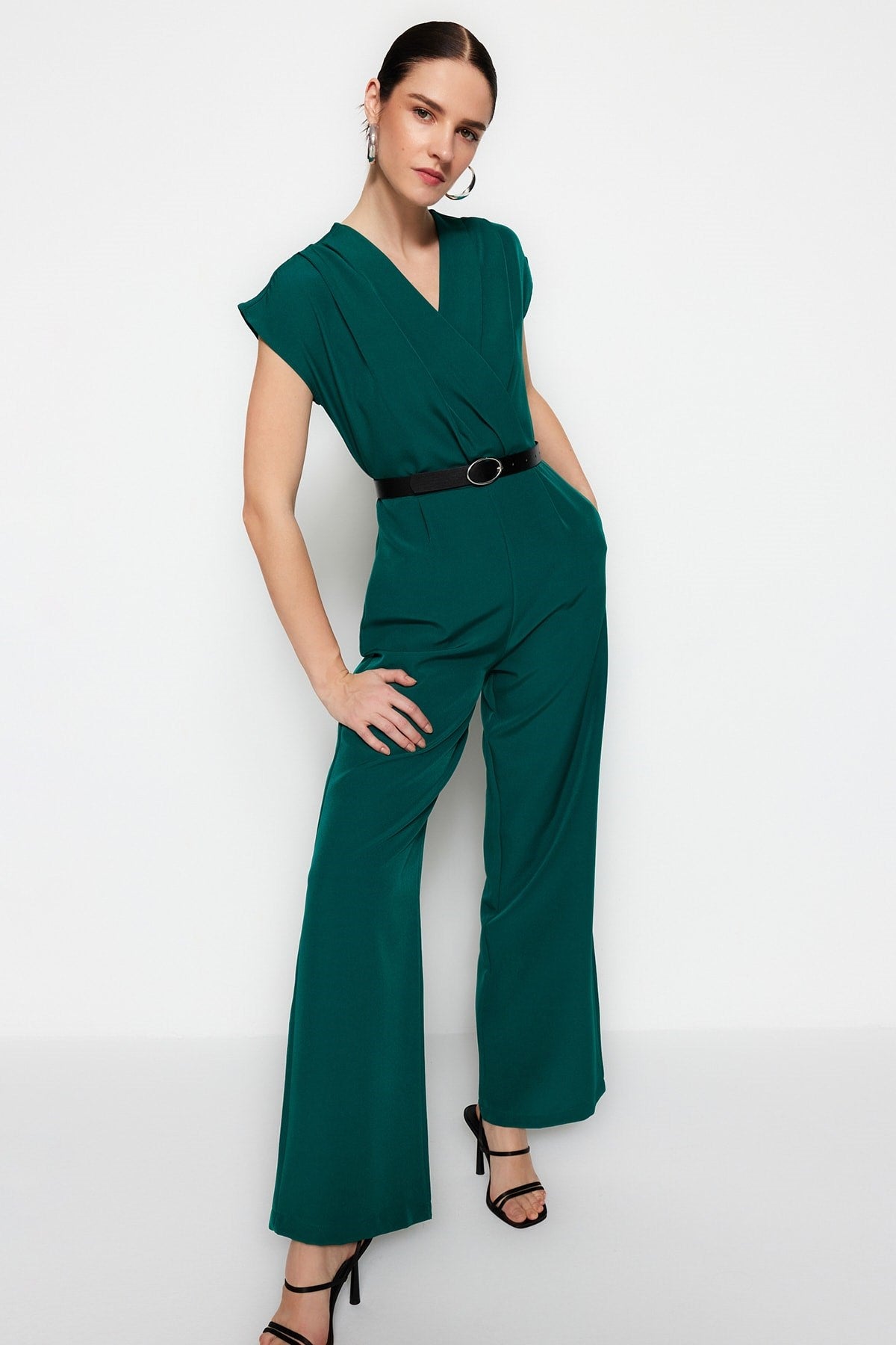 Emerald Green Belt Woven Jumpsuit Twoss21tu0004