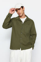 Khaki Men's Regular Fit Single Pocket Denim Jacket Tmnaw23ce00055