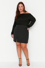 Black Slit Detailed Woven Skirt Tbbaw23az00048