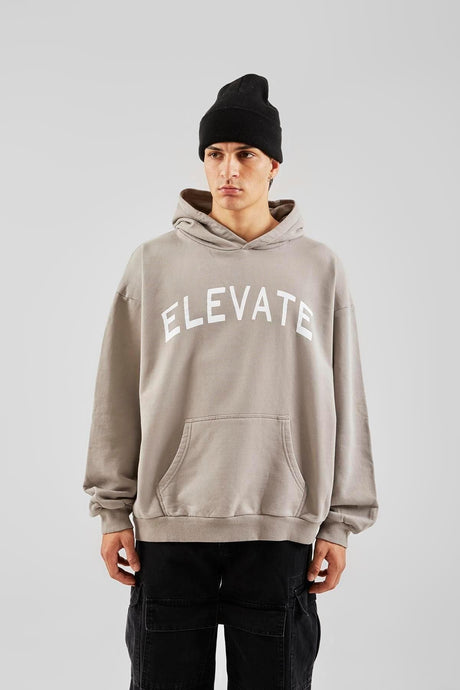 Elevate Printed Ice Grey Oversize Hoodie Flaw-093-038-006