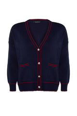 Navy-red Line Detailed Knitwear Cardigan Tbbaw24av00012