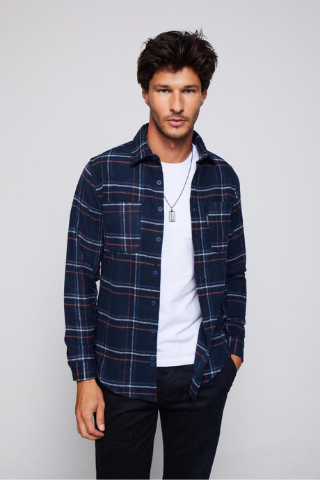 Slim Fit Slim Fit Double Pocket Checkered Lumberjack Winter Men's Shirt Dr240012-2012