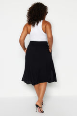 Black Slit Detailed Viscose Woven Skirt Tbbss23az00044