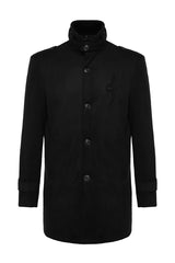 Black Mens Slim Fit Slim Fit Solid Collar Cache Coat Tmnaw24kb00006